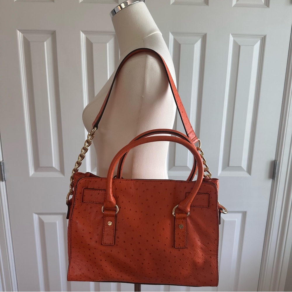 NWOT Michael Kors Orange Ostrage Embossed Leather Shoulder Bag with Gold Accents - Picture 2 of 12